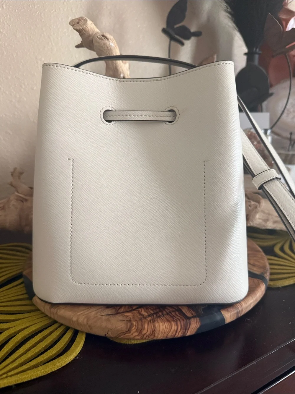 kate spade Cream Leather Drawstring Shoulder Bag